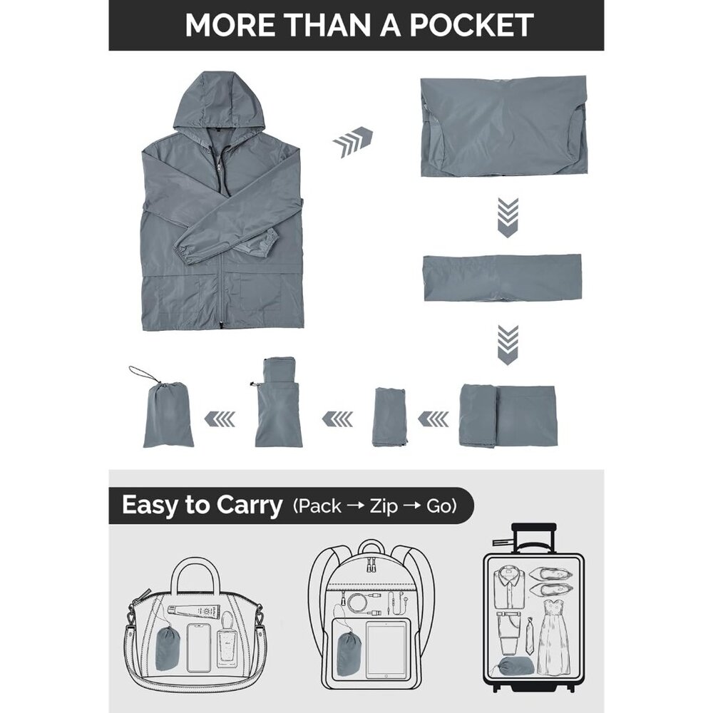 Packable Mens Rain Jacket Lightweight Raincoat Wa… - image 6